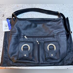 Black Shoulder Bag with Silver Accents